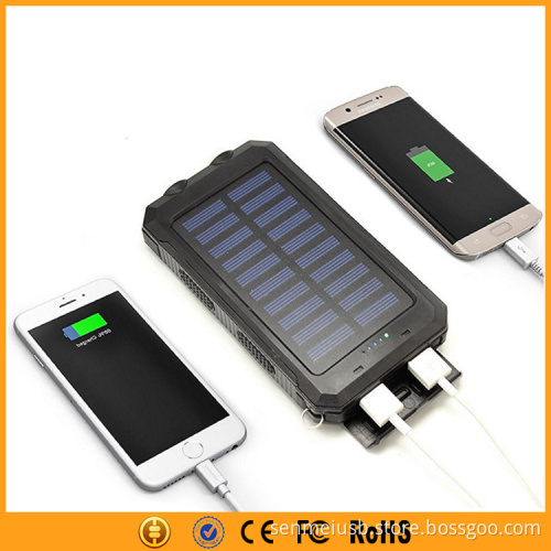 Portable 10000mAh Solar Backup Charger Waterproof for IOS Android Cellphones